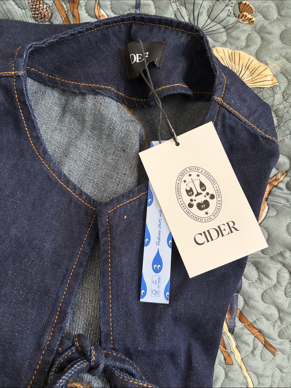 Cider Women's DENIM ROUND NECKLINE TIE FRONT RUFFLE HEM JACKET - Picture 3 of 3